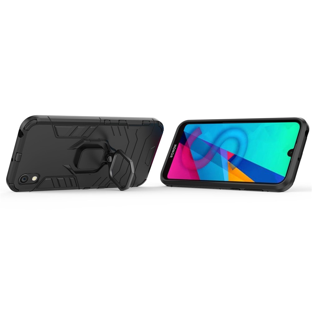 Cool Guard Ring Holder Kickstand PC TPU Hybrid Case For Huawei Honor 8s / Y5 (2019) - Preto