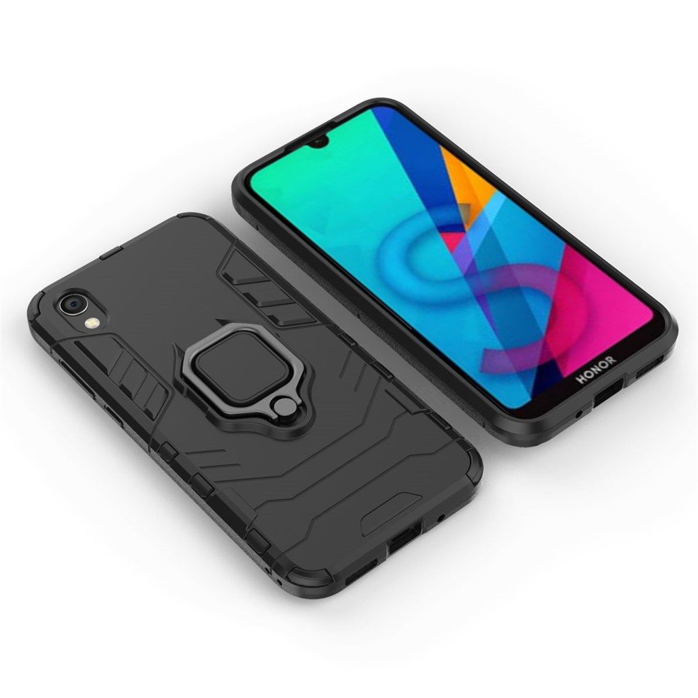 Cool Guard Ring Holder Kickstand PC TPU Hybrid Case Pour Huawei Honor 8s / Y5 (2019) - le Noir