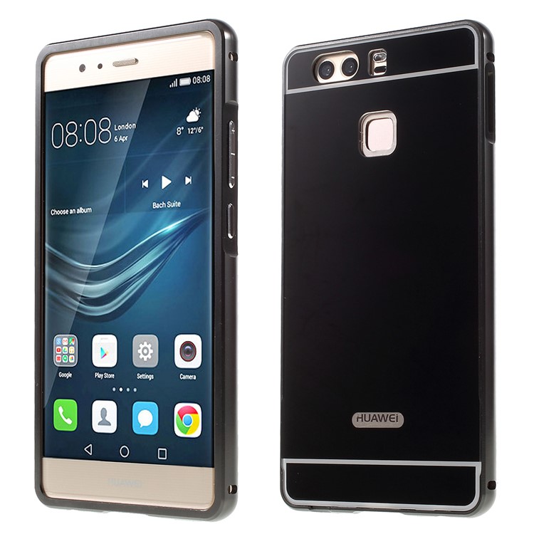 Sliding Metal Frame Plastic Case for Huawei P9 - Black-1