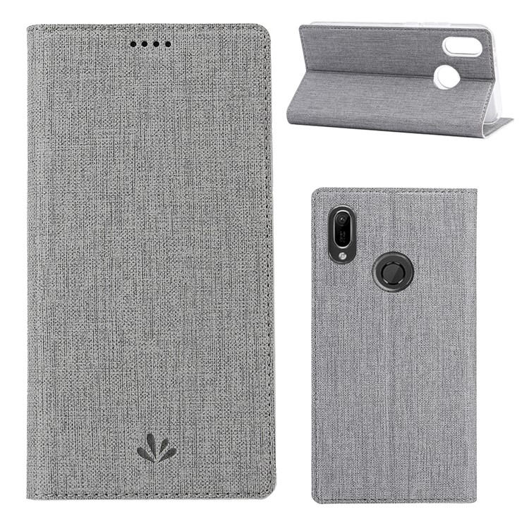 Coperchio Del Supporto Per Carta in Pelle VILI DMX Cross Texture Per Huawei Y6 (2019, Con Sensore di Impronte Digitali)/ Y6 Prime (2019)/ Honor 8A - Grigio