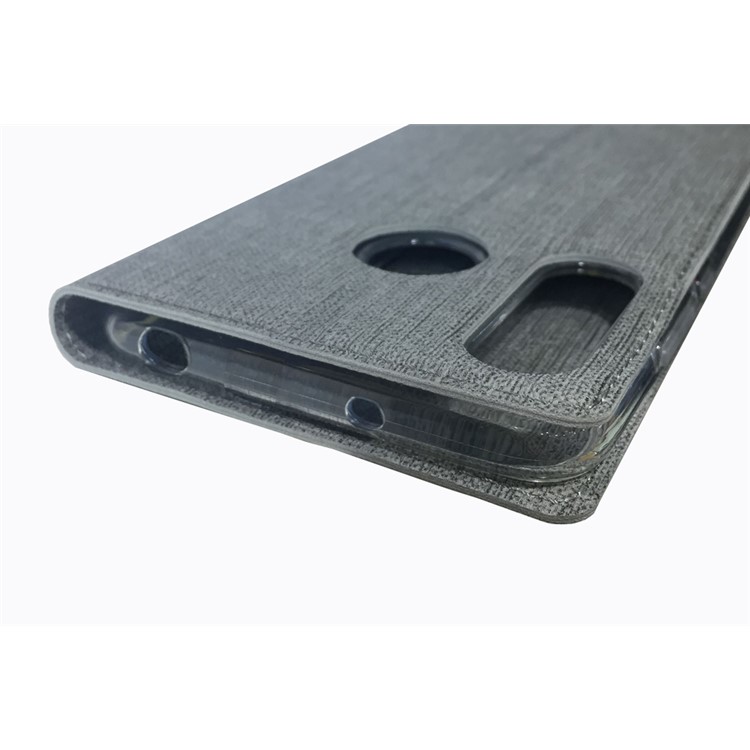 Coperchio Del Supporto Per Carta in Pelle VILI DMX Cross Texture Per Huawei Y6 (2019, Con Sensore di Impronte Digitali)/ Y6 Prime (2019)/ Honor 8A - Grigio