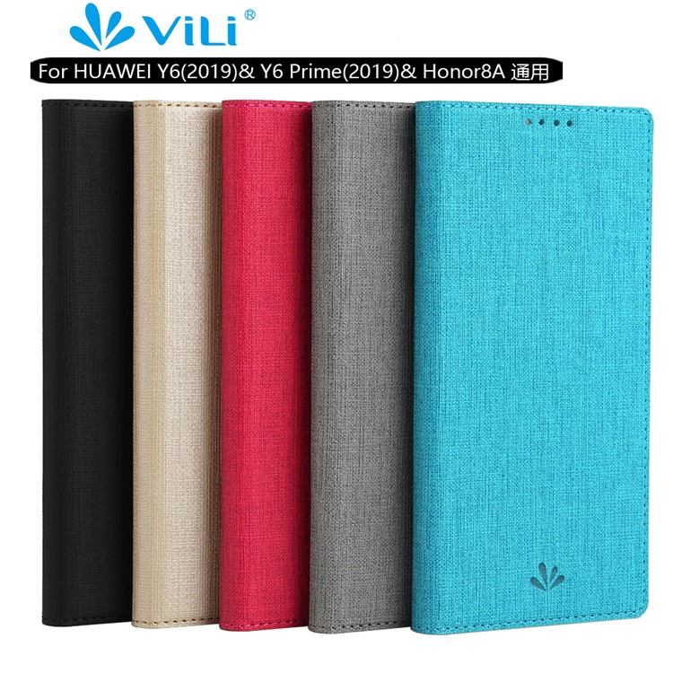 VILI DMX Cross Texture Leather Card Holder Stand Cover for Huawei Y6 (2019, with Fingerprint Sensor)/ Y6 Prime (2019)/ Honor 8A - Grey-19