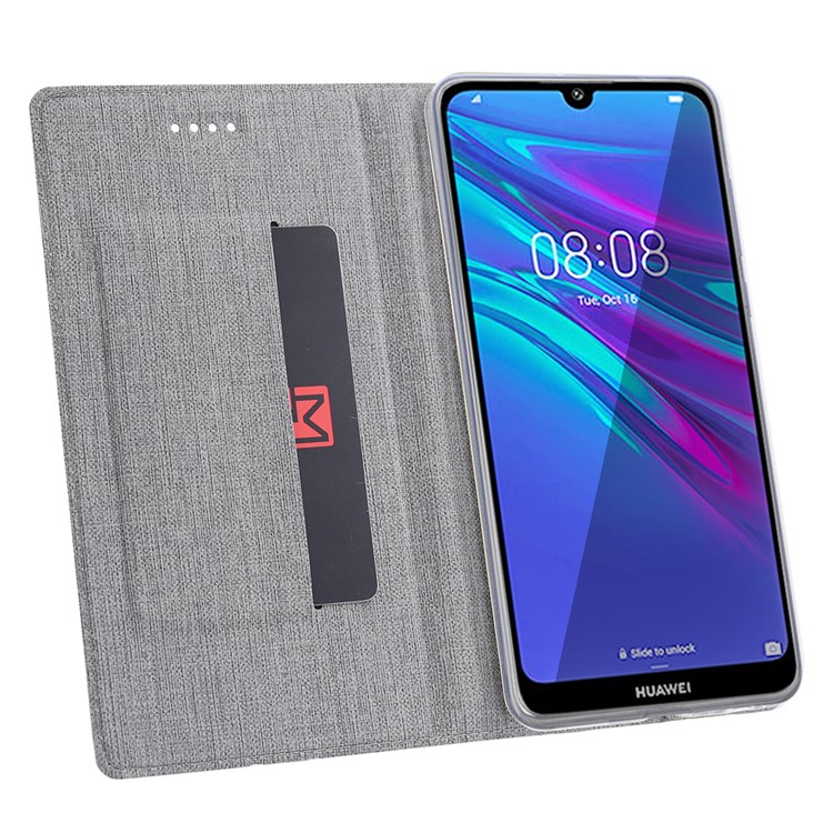 Vili DMX Cross Texture Leder Kartenhalter -standschutz Für Huawei Y6 (2019, Mit Fingerabdrucksensor)/ Y6 Prime (2019)/ Honor 8a - Grau