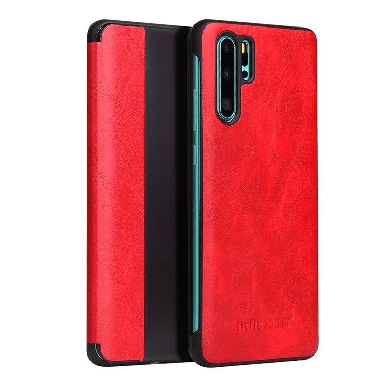 QIALINO View Window Crazy Horse Texture PU Leather Smart Case for Huawei P30 Pro - Red-1