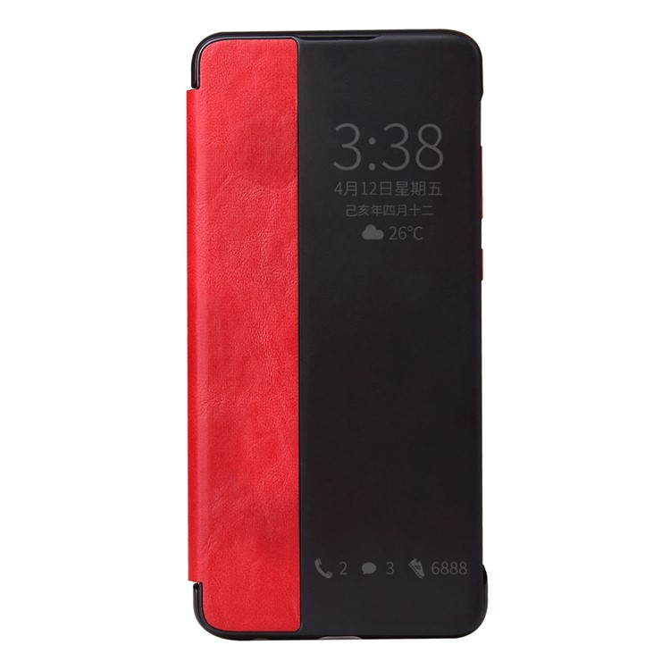 QIALINO View Window Crazy Horse Texture PU Leather Smart Case for Huawei P30 Pro - Red-3