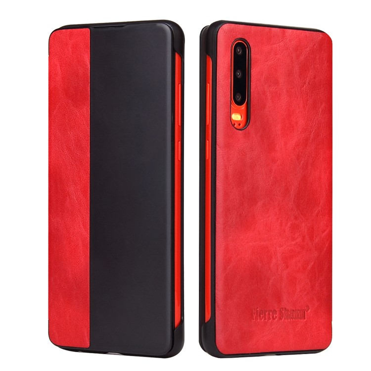 QIALINO View Window Crazy Horse Texture PU Leather Flip Smart Cover for Huawei P30 - Red-2