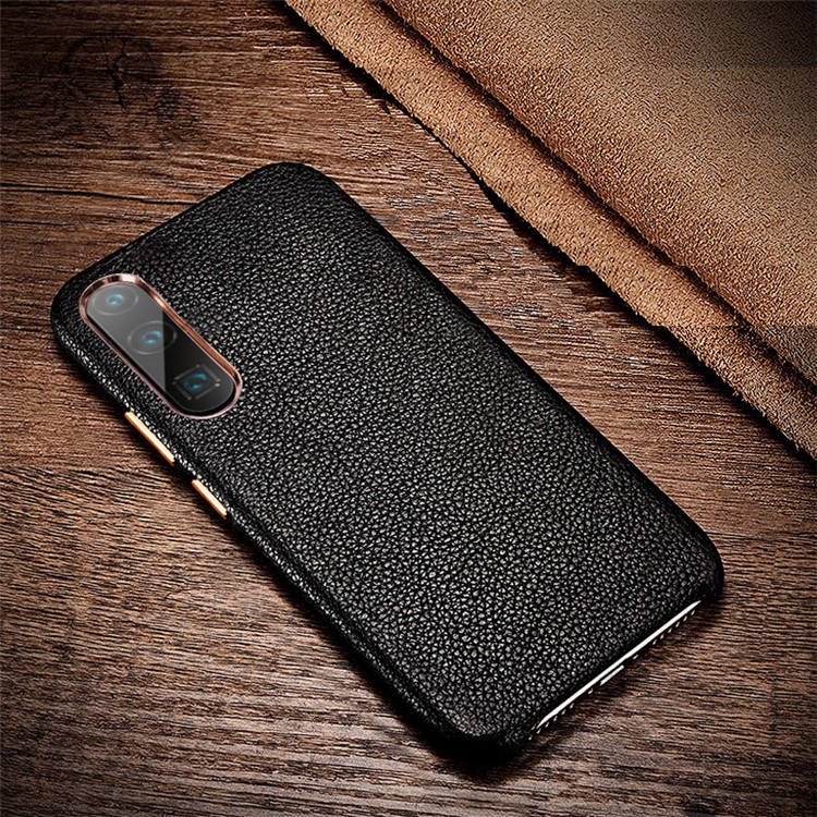 XOOMZ Litchi Texture Genuine Leather Skin Hard Phone Cover for Huawei P30 - Black-1