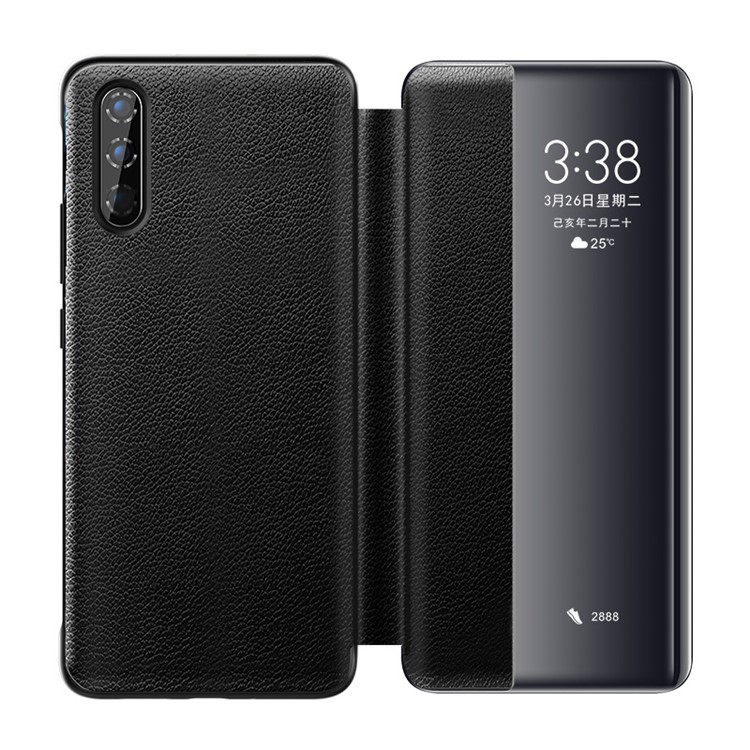 XOOMZ Litchi Texture Wake/Sleep View Window Genuine Leather Phone Case for Huawei P30 - Black-1