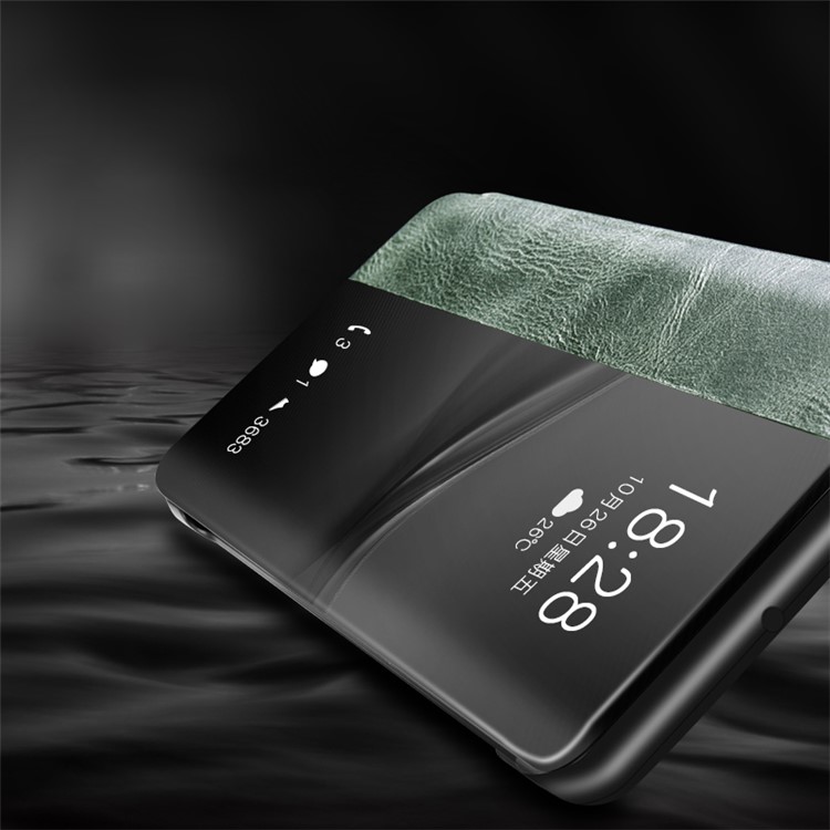 XOOMZ Inteligente Wake / Sleep View Janela De Couro Genuíno Caso Do Telefone Da Aleta Para Huawei P30 - Verde-3