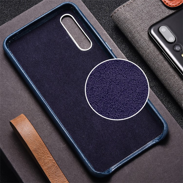 XOOMZ Glossy Genuine Leather Coated PC Hard Mobile Cover Case for Huawei P30 - Blue-2