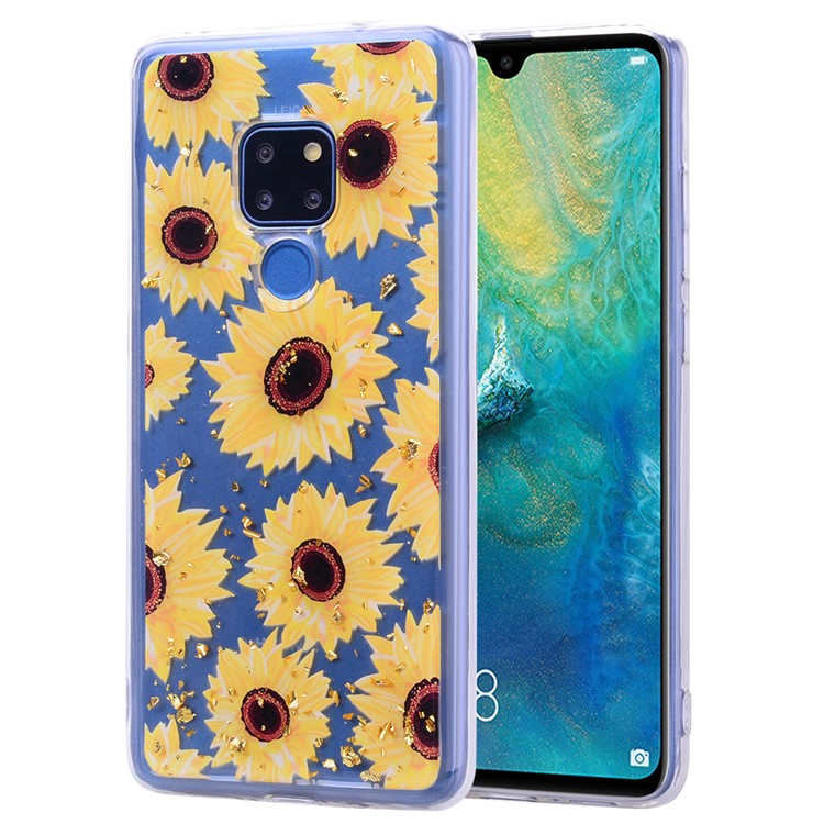 Glitter Sequins Inlaid Pattern Printing TPU Case for Huawei Mate 20 - Sunflowers-1