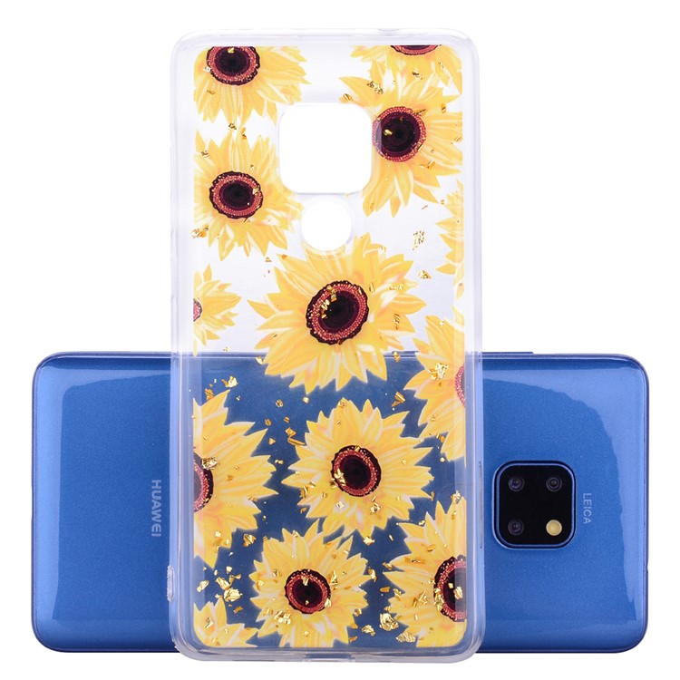 Glitter Sequins Inlaid Pattern Printing TPU Case for Huawei Mate 20 - Sunflowers-2