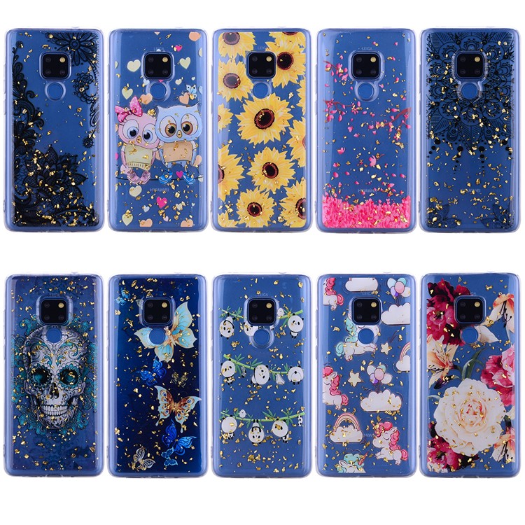 Glitter Sequins Inlaid Pattern Printing TPU Case for Huawei Mate 20 - Sunflowers-9