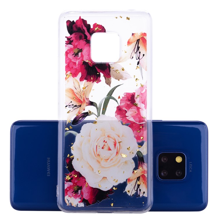 Glitter Sequins Inlaid Pattern Printing TPU Case for Huawei Mate 20 Pro - Pretty Flowers-2