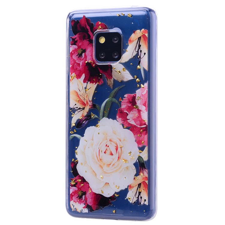 Glitter Sequins Inlaid Pattern Printing TPU Case for Huawei Mate 20 Pro - Pretty Flowers-5