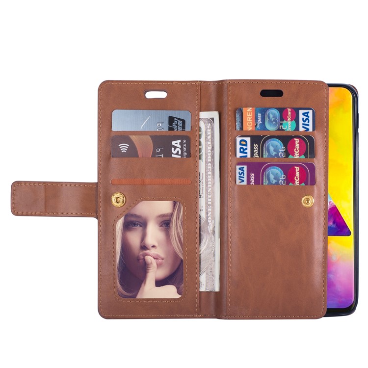 Multi-slot Wallet Zippered Leather Cover Stand Case for Huawei Y6 (2019, with Fingerprint Sensor) / Y6 Prime (2019) - Brown-6