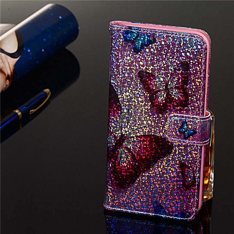 Pattern Printing Glitter Sequins Leather Wallet Case for Huawei P Smart (2019) / Nova Lite 3 / Honor 10 Lite - Butterfly-10