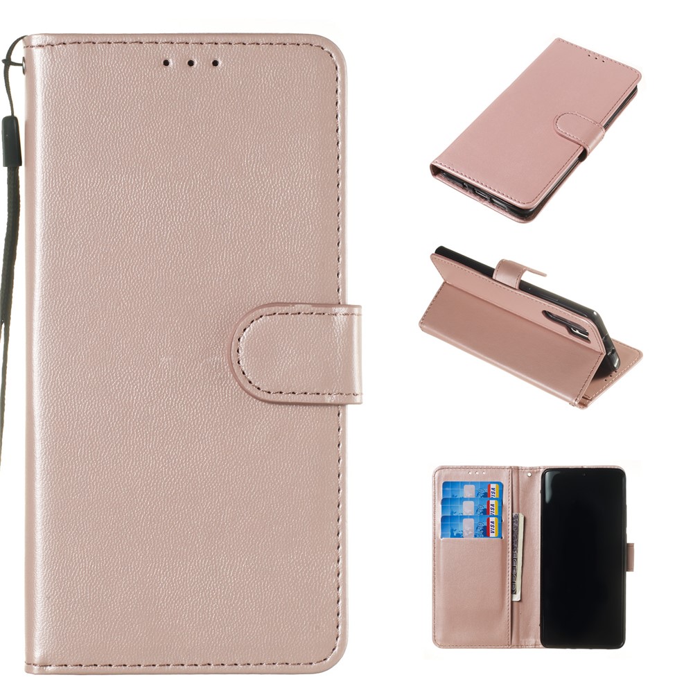 Solid Color Leather Wallet Stand Phone Case Cover for Huawei P30 Pro - Light Pink-1