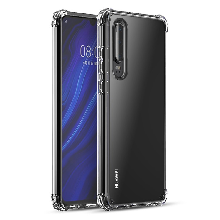 IPAKY Drop-resistant Clear TPU + PC Phone Shell for Huawei P30 - Transparent White-1