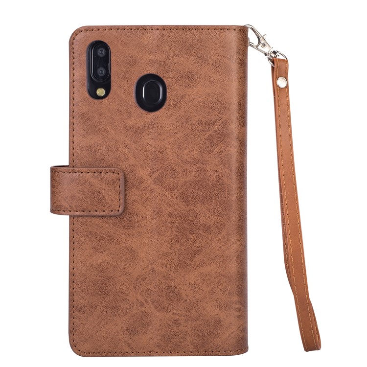 Multi-slot Wallet Zippered Leather Cover Stand Case for Huawei Y7 (2019)/Y7 Prime (2019) - Brown-6