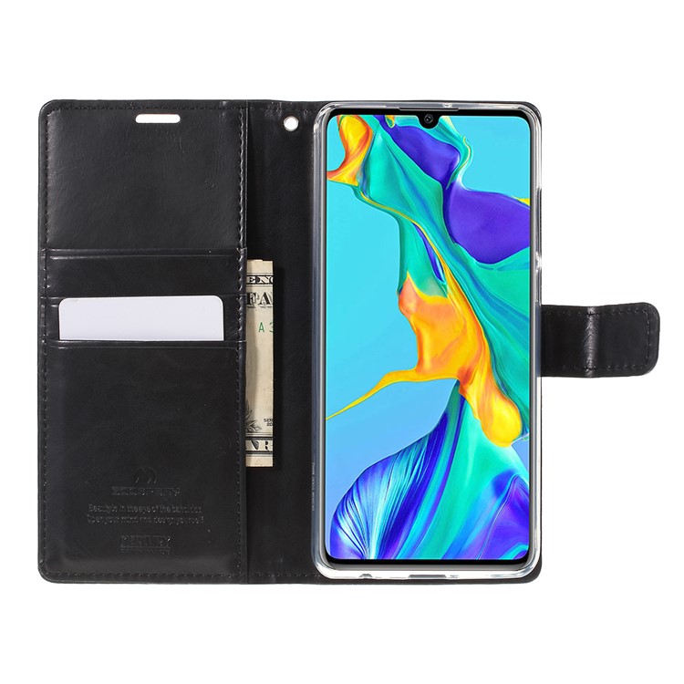 MERCURY GOOSPERY Blue Moon Leather Wallet Casing for Huawei P30 - Black-8