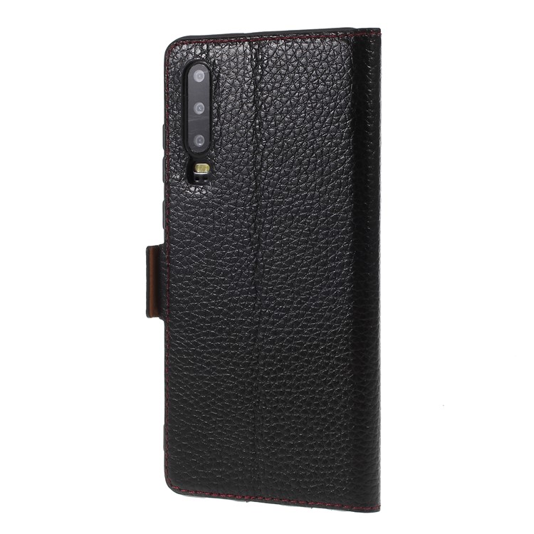 Hollow Window Litchi Skin Genuine Leather Flip Smart Phone Case for Huawei P30 - Black-2