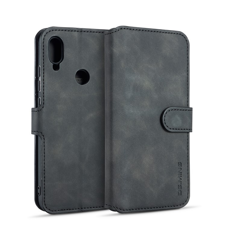 DG.MING Retro Style PU Leather Wallet Phone Case for Huawei Y6 (2019, with Fingerprint Sensor) / Y6 Prime (2019) - Black-1