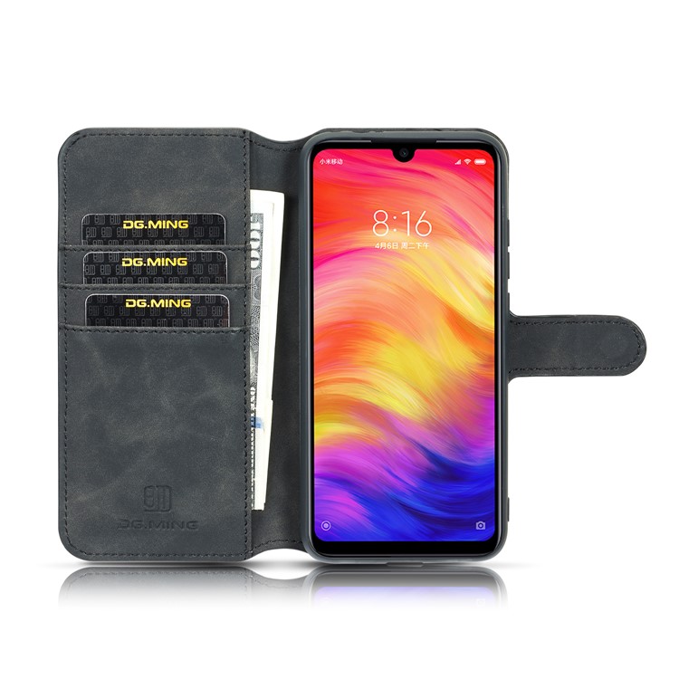 DG.MING Retro Style PU Leather Wallet Phone Case for Huawei Y6 (2019, with Fingerprint Sensor) / Y6 Prime (2019) - Black-3