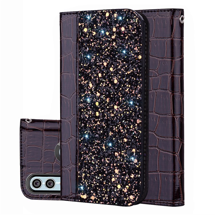 Crocodile Texture Glittery Sequins Splicing PU Leather Auto-absorbed Case for Huawei P Smart (2019) / Nova Lite 3 - Black-1