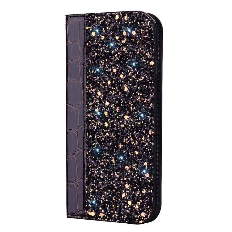 Crocodile Texture Glittery Sequins Splicing PU Leather Auto-absorbed Case for Huawei P Smart (2019) / Nova Lite 3 - Black-5