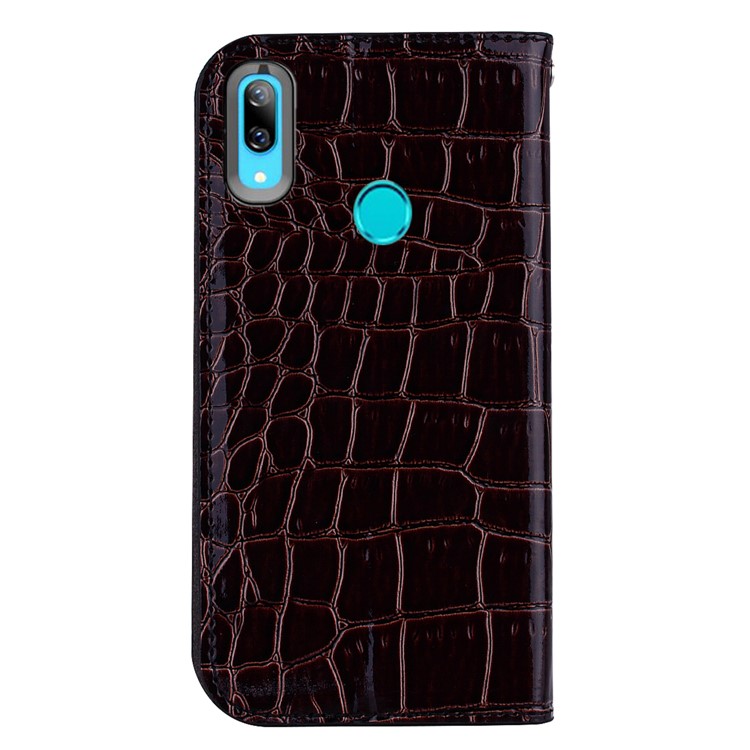 Crocodile Texture Glittery Sequins Splicing PU Leather Auto-absorbed Case for Huawei Y7 Pro (2019) - Black-3