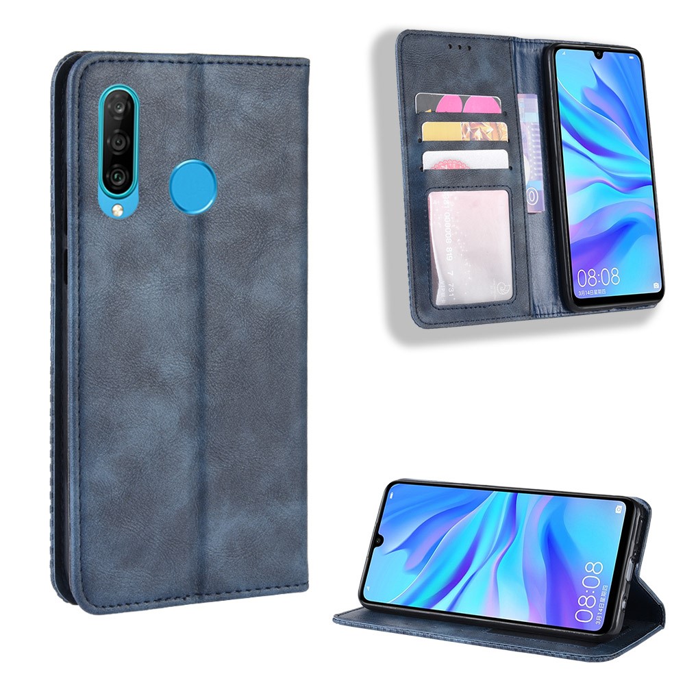Vintage Style Leather Wallet Case for Huawei Honor 20 Lite - Blue-1