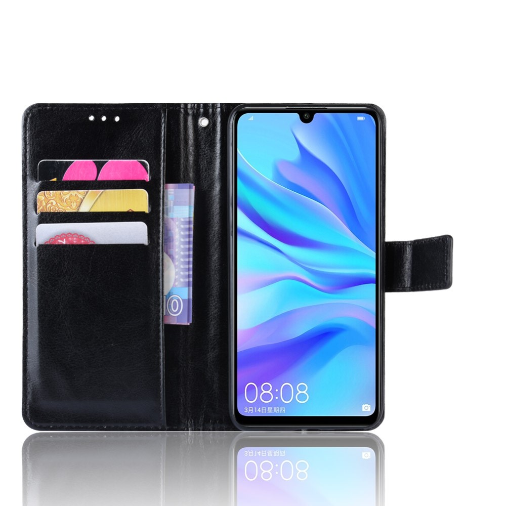 Custodia Da Portafoglio In Pelle Da Cavallo Crazy Per Huawei Honor 20 Lite - Nero