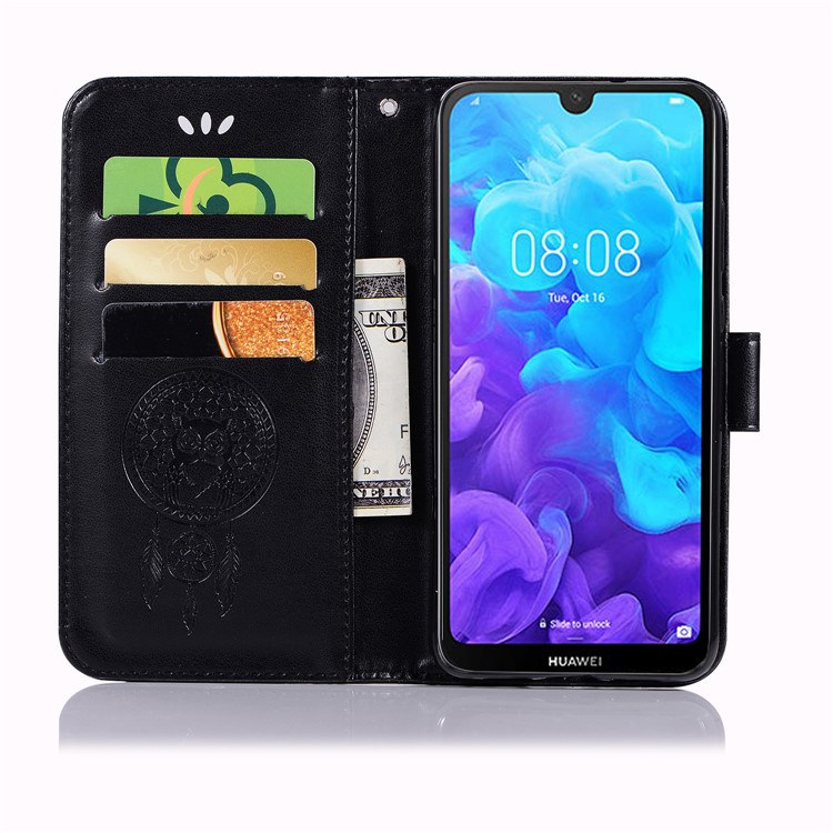 Imprint Dream Catcher Owl Leather Wallet Stand Cover for Huawei Y5 (2019) / Honor 8S - Black-4