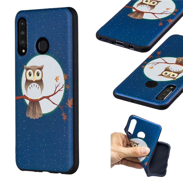 Accesorio De Caja De TPU Estampado En Relieve Para Huawei P30 Lite / nova 4e - Búho Luna Estrellas-1