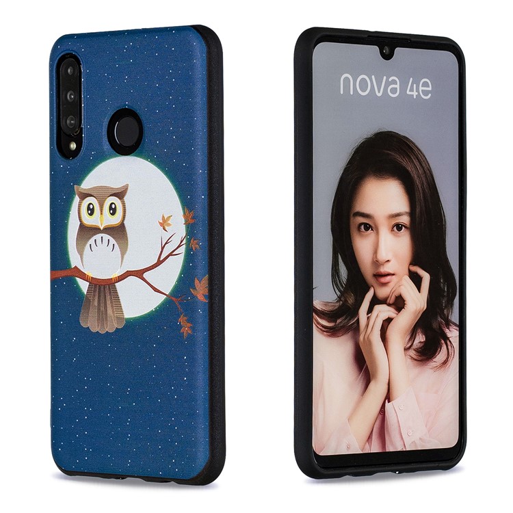 Accesorio De Caja De TPU Estampado En Relieve Para Huawei P30 Lite / nova 4e - Búho Luna Estrellas-2