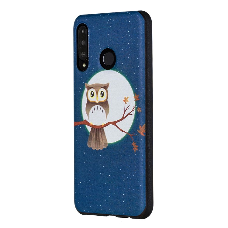 Accesorio De Caja De TPU Estampado En Relieve Para Huawei P30 Lite / nova 4e - Búho Luna Estrellas-3