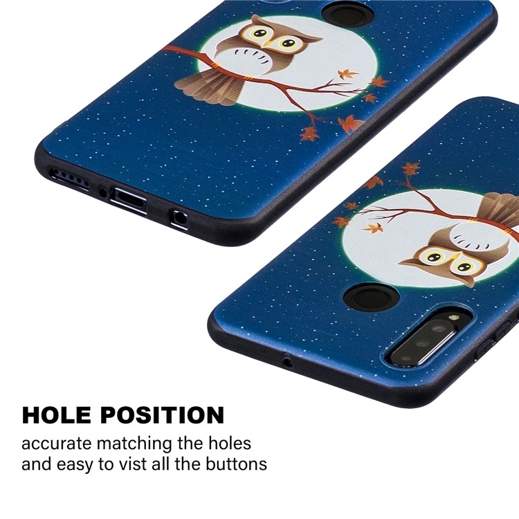 Accesorio De Caja De TPU Estampado En Relieve Para Huawei P30 Lite / nova 4e - Búho Luna Estrellas-4