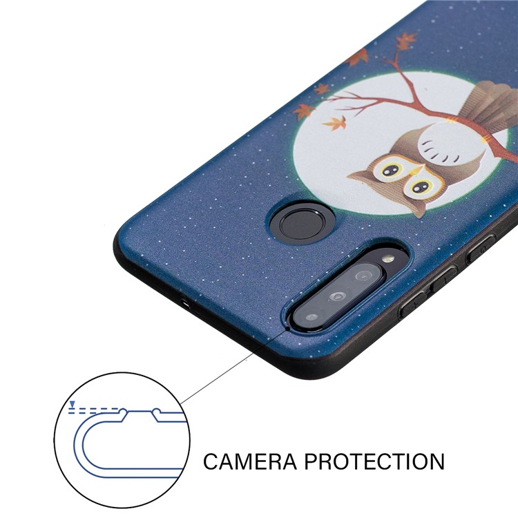 Accesorio De Caja De TPU Estampado En Relieve Para Huawei P30 Lite / nova 4e - Búho Luna Estrellas-5