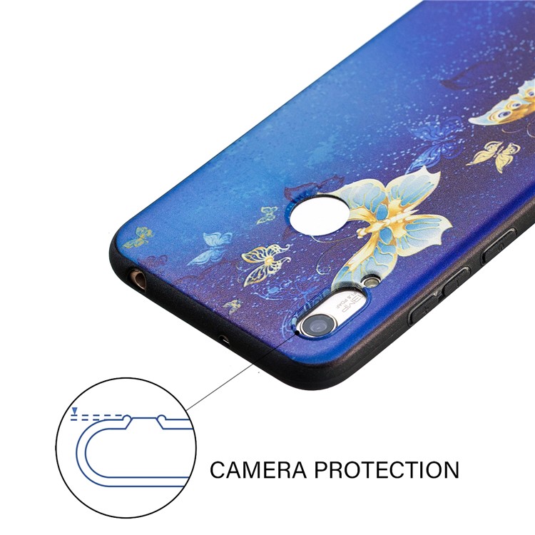 Embossment Patterned TPU Case Accessory for Huawei 	Y6 (2019, with Fingerprint Sensor) / Y6 Prime (2019) / Honor 8A - Blue Butterfly-5