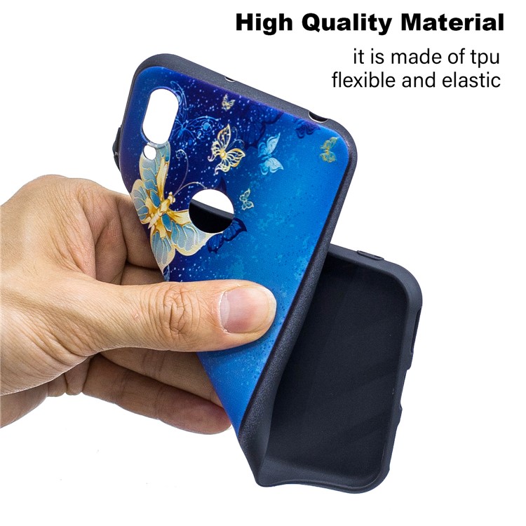 Embossment Patterned TPU Case Accessory for Huawei 	Y6 (2019, with Fingerprint Sensor) / Y6 Prime (2019) / Honor 8A - Blue Butterfly-6