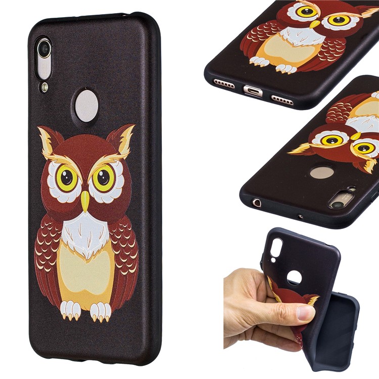 Embossment Patterned TPU Case Accessory for Huawei Y6 (2019, with Fingerprint Sensor) / Y6 Prime (2019) / Honor 8A - Lovely Owl-1