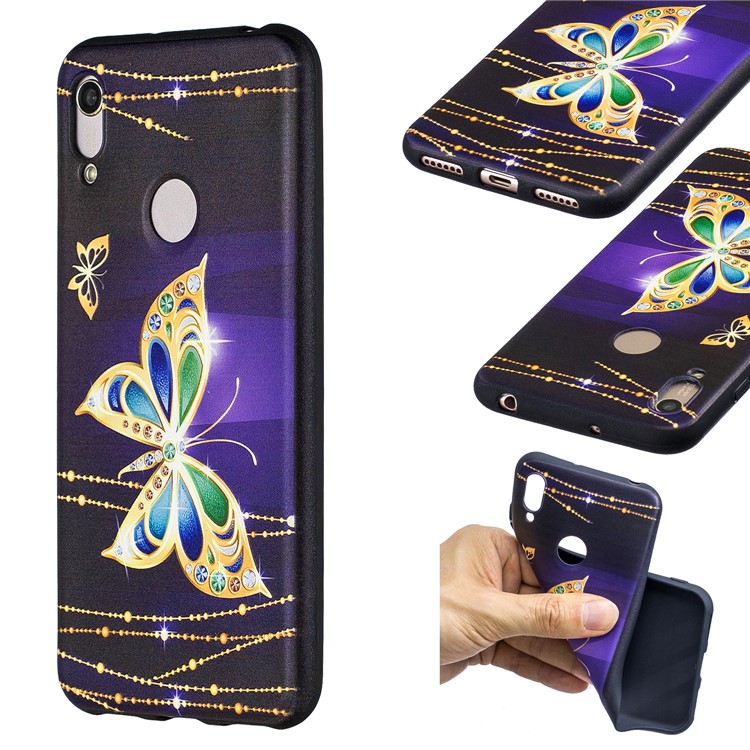 Embossment Patterned TPU Case Accessory for Huawei Y6 (2019, with Fingerprint Sensor) / Y6 Prime (2019) / Honor 8A - Diamante Butterfly-1