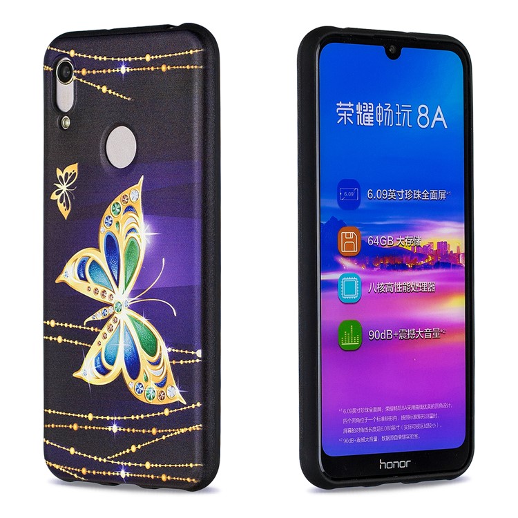Embossment Patterned TPU Case Accessory for Huawei Y6 (2019, with Fingerprint Sensor) / Y6 Prime (2019) / Honor 8A - Diamante Butterfly-2