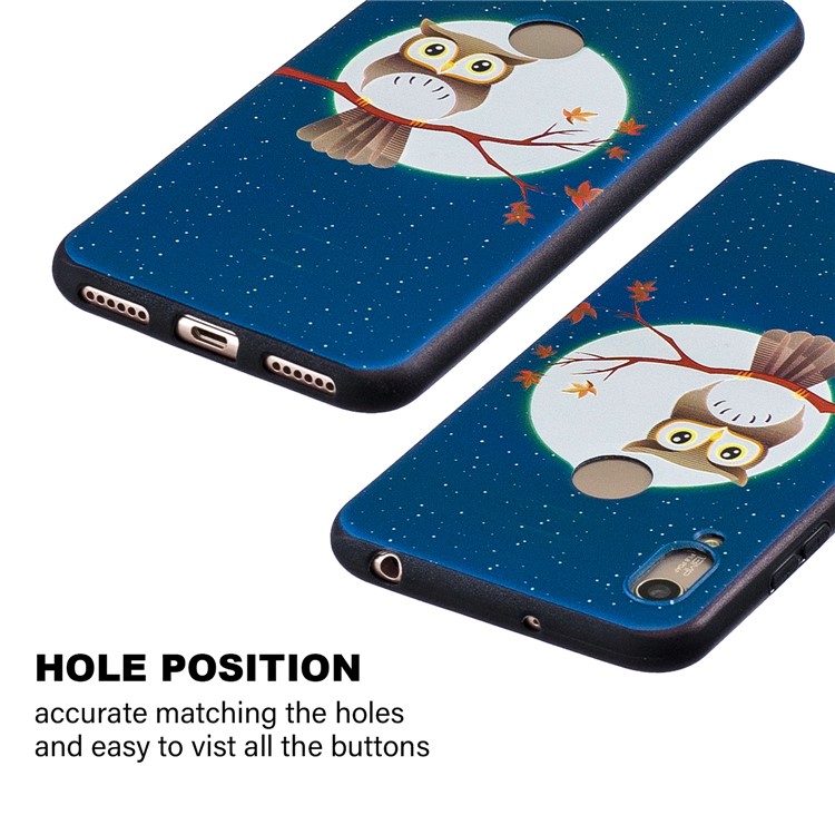 Accessorio Con Custodia In TPU Con Motivo In Rilievo Per Huawei Y6 (2019, Con Sensore Di Impronte Digitali) / Y6 Prime (2019) / Onore 8A - Stelle Della Luna Del Gufo-4