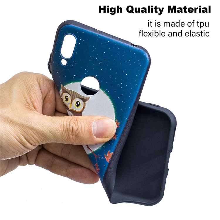 Accessorio Con Custodia In TPU Con Motivo In Rilievo Per Huawei Y6 (2019, Con Sensore Di Impronte Digitali) / Y6 Prime (2019) / Onore 8A - Stelle Della Luna Del Gufo-6
