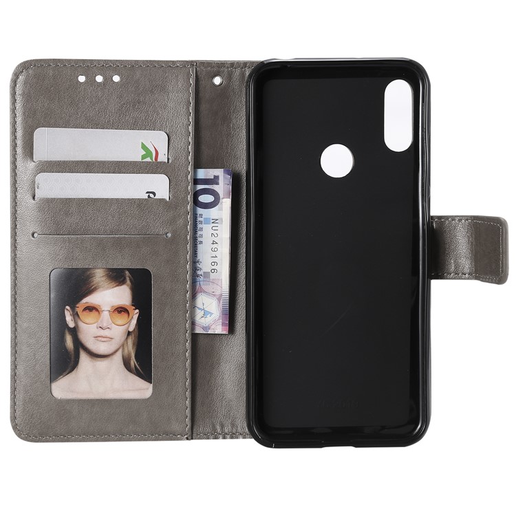 Imprint Two Beloved Owls Magnetic Wallet PU Leather Stand Case for Huawei Y6 (2019, with Fingerprint Sensor) / Y6 Prime (2019) / Honor 8A - Grey-4