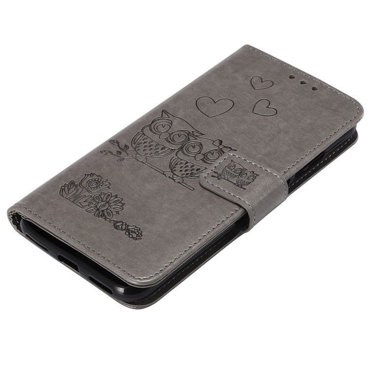 Imprint Two Beloved Owls Magnetic Wallet PU Leather Stand Case for Huawei Y6 (2019, with Fingerprint Sensor) / Y6 Prime (2019) / Honor 8A - Grey-5