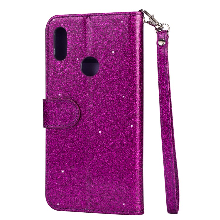 Glitter Powder Zippered Stand Leather Wallet Case with Strap for Huawei Y6 (2019, with Fingerprint Sensor) / Y6 Prime (2019) - Purple-3