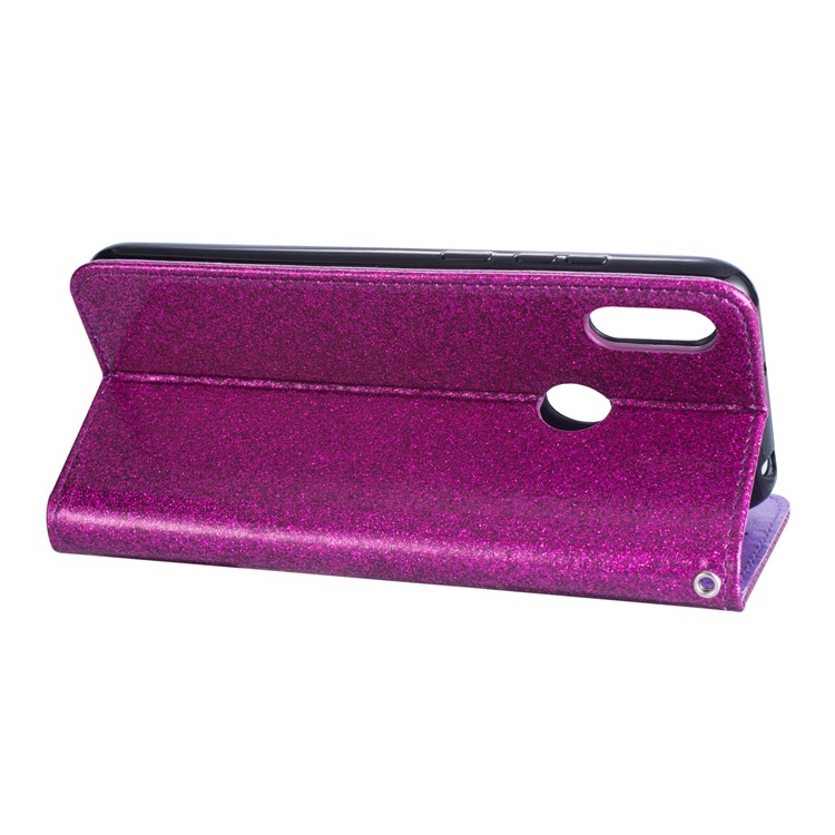 Glitter Powder Zippered Stand Leather Wallet Case with Strap for Huawei Y6 (2019, with Fingerprint Sensor) / Y6 Prime (2019) - Purple-4